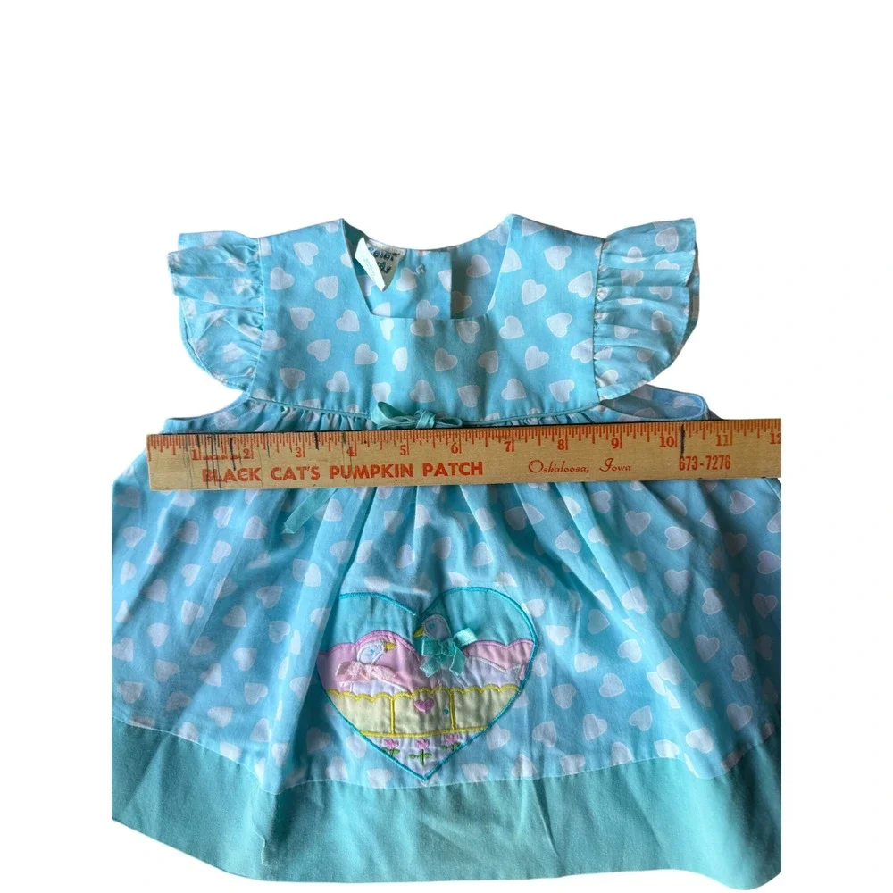 Vintage Color Kids Duck Dress Baby Girl 12 Months Cottagecore Polka Dot Bow